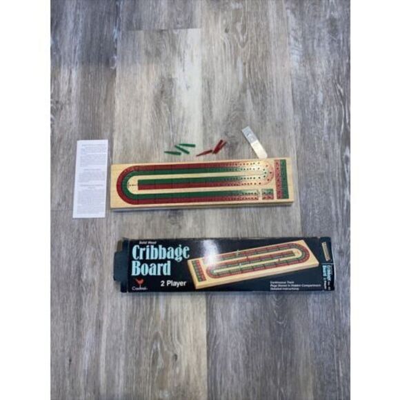 Cardinal No.62 CRIBBAGE Board 2 Player Continuous Track Solid Wood Red and Green - Picture 1 of 5